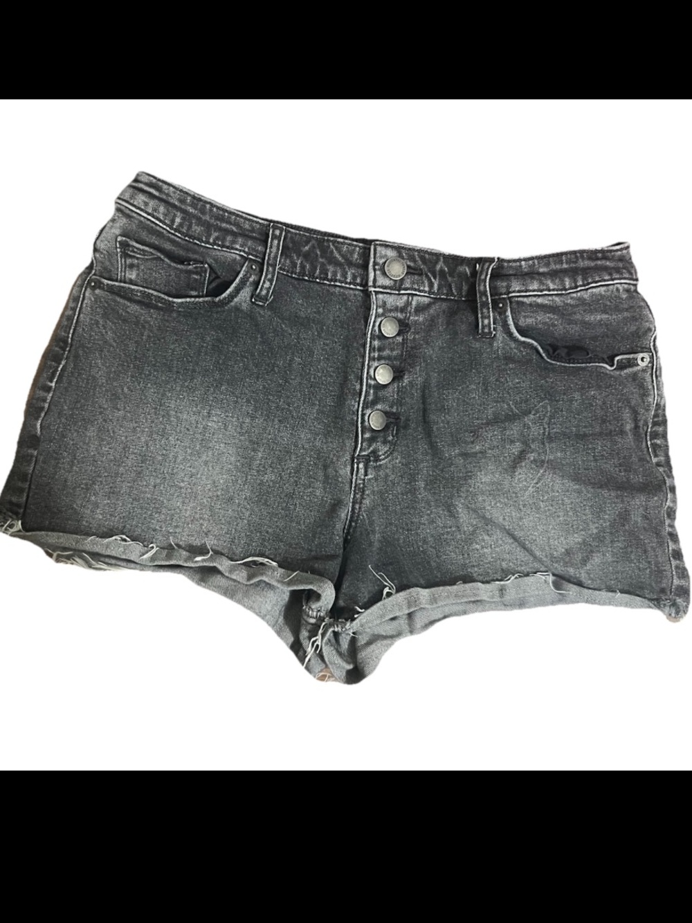Women's Black Wash High Rise Shortie Denim Multi Button-Front Distressed Shorts